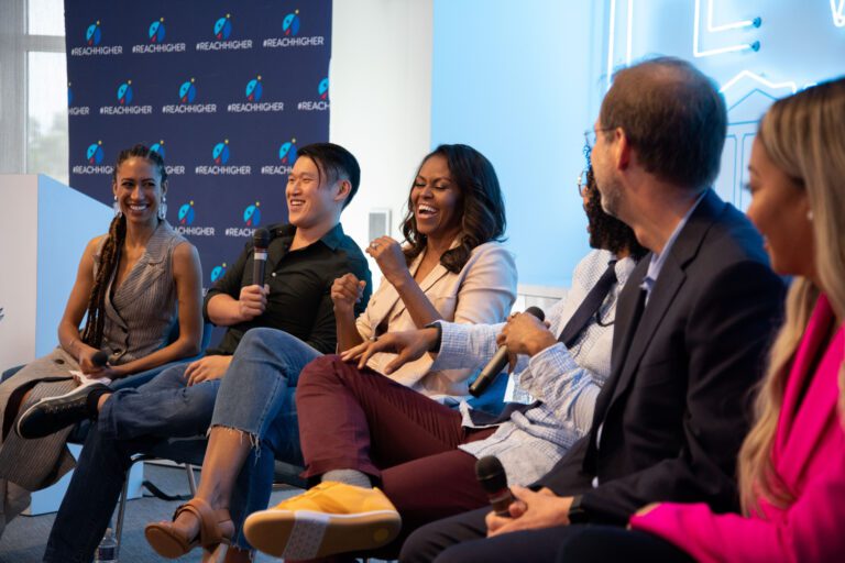 a conversation with @MichelleObama and our all-star #BeatingTheOdds panelists @ElaineWelteroth, @DaveedDiggs, @lala, @DanPorterfield and @RyanLiu95 with the first-gen students I met today in at the Twitter office in  DC and those across the country, I want you to know that we are so proud of you. This is only the beginning of what you will achieve! #BetterMakeRoom (Photo: Chuck Kennedy)